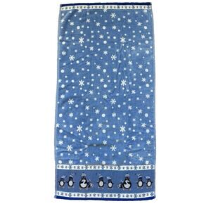 Vintage Welspun 100% Cotton Towel Blue Penguins Winter Snow Flakes Novelty Retro